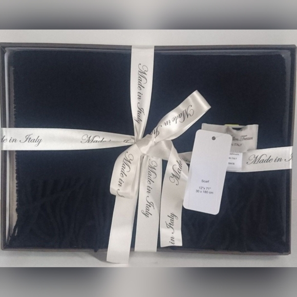 Italian Woollen Treasures Unisex Scarf 100% Cashmere Navy MADE IN ITALY - Picture 6 of 9